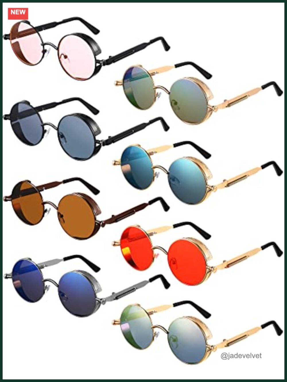 8 Pack Retro Round Steampunk Sunglasses Metal Frame Polarized Unisex